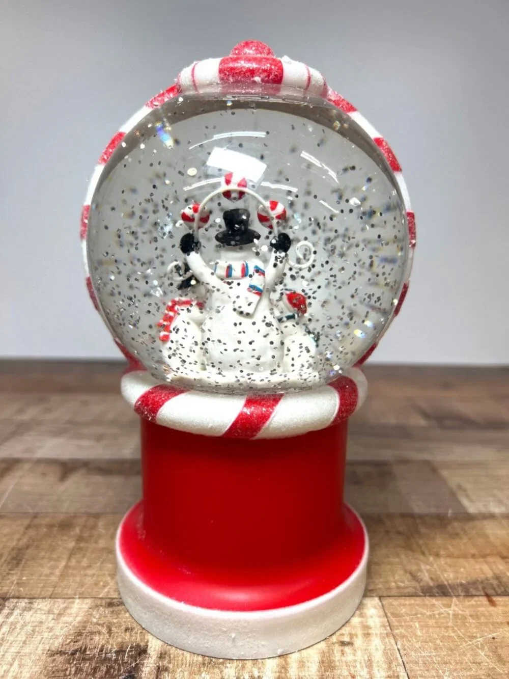 Gumball Machine Snow Globe Glitter & Snowman Candy Cane Design Holiday Lights Up